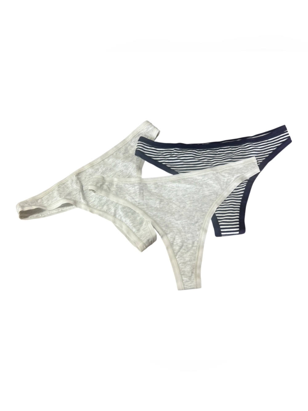 NWOT Old Navy Navy Stripe and 2 Light Gray Low Rise Thongs - 3 Pack